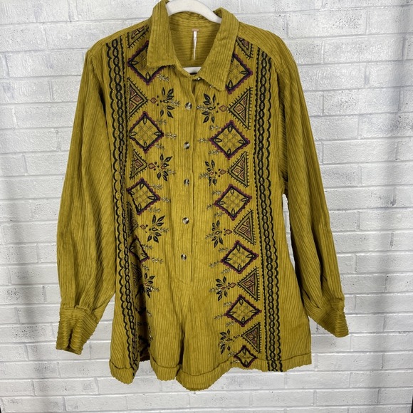 Free People Pants - Free People Mustard Embroidered Jumpsuit